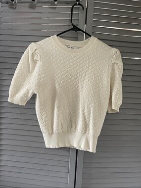 KNIT MIX Cream Textured Puff-Sleeve Sweater Top